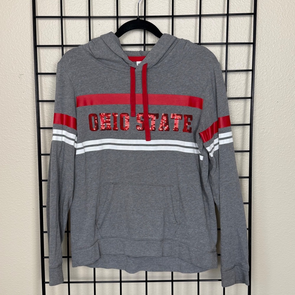 PINK Victoria's Secret Ohio State Hoodie Women S Gray Sequin Pullover Athleisure